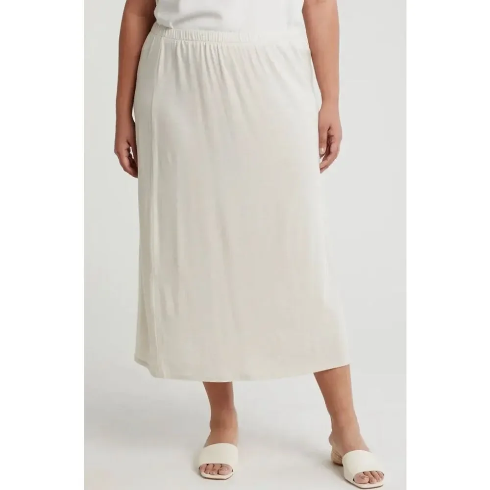 NEW Eileen Fisher Jersey Side Slit Midi Skirt Maple Oat 2X Cream Pull On